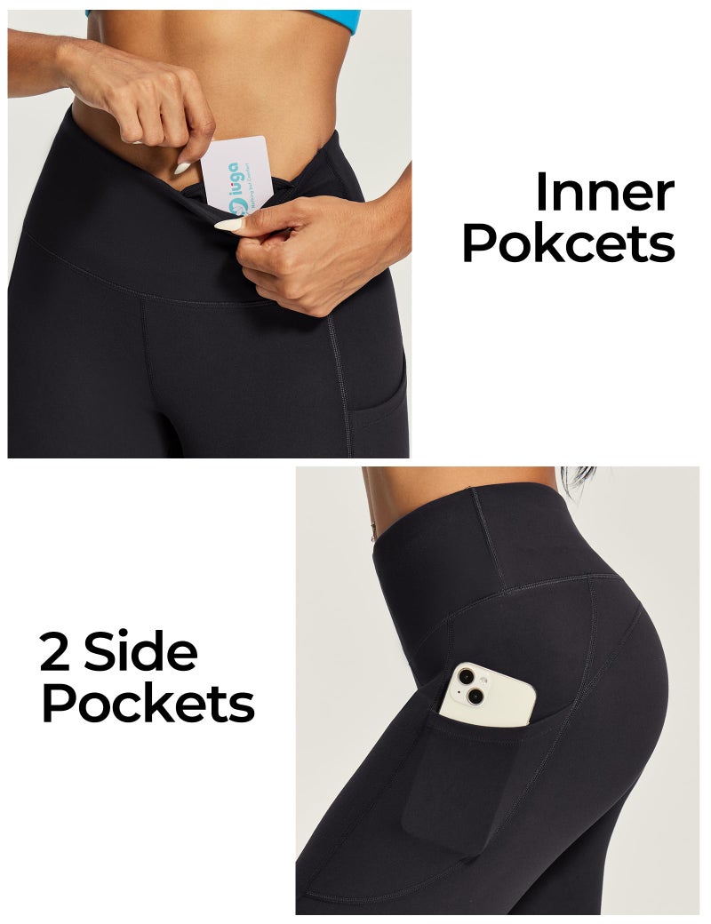 IUGA High Waisted Yoga Pants for Women with Pockets Capri Leggings for Women Workout Leggings Yoga Capris - Image 2